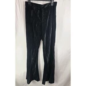 Zara Women's Med Black Crushed Velvet High Rise Wide Flared Leg Trousers Pants